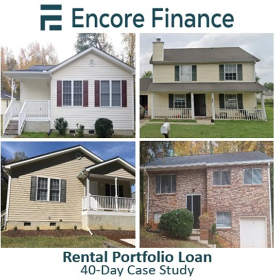 A collage of four different houses representing a rental portfolio for a finance company's 40-day case study.